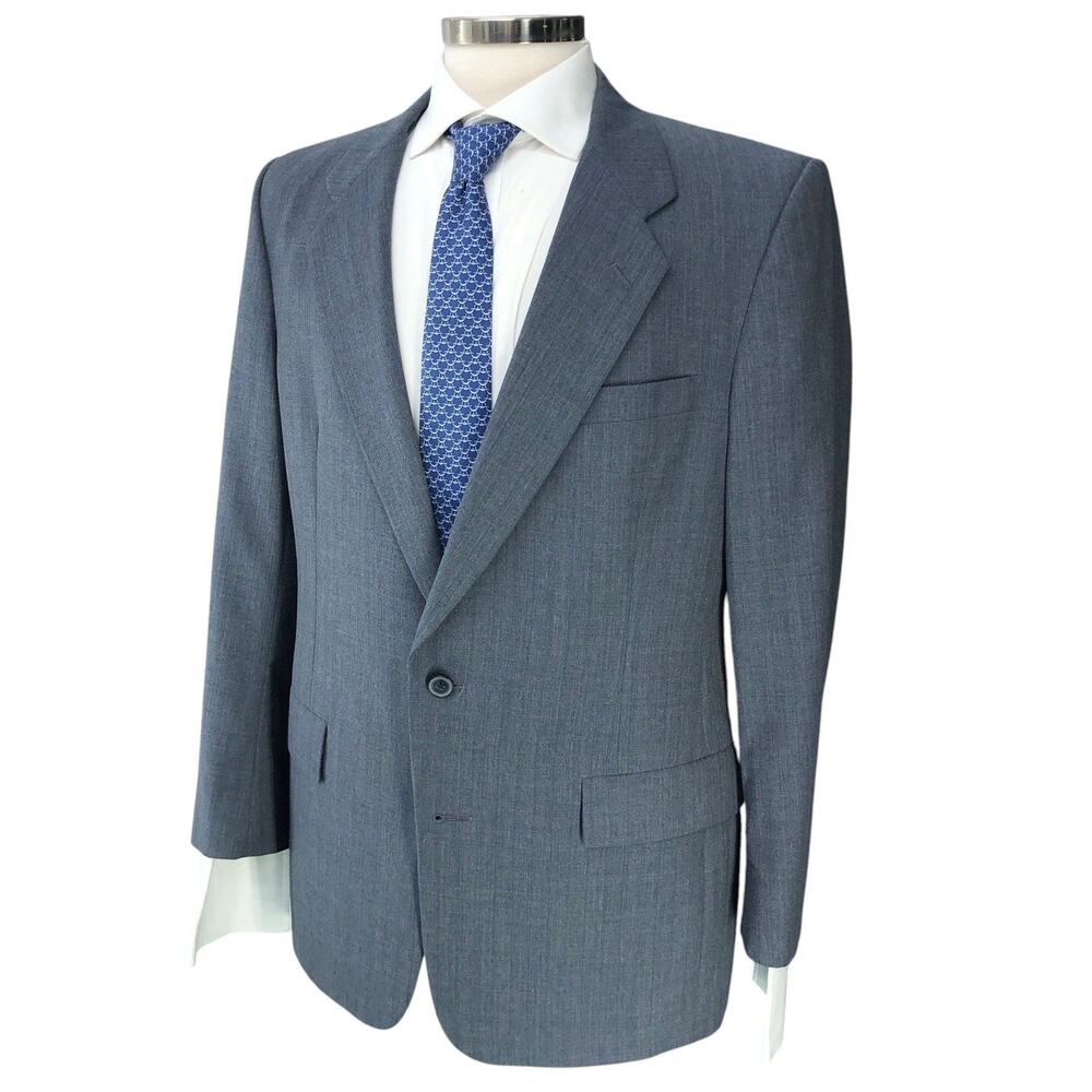 Christian Dior Suit Jacket Mens 42R 2 Button Notch Lapel Blue Pinstripe Vintage